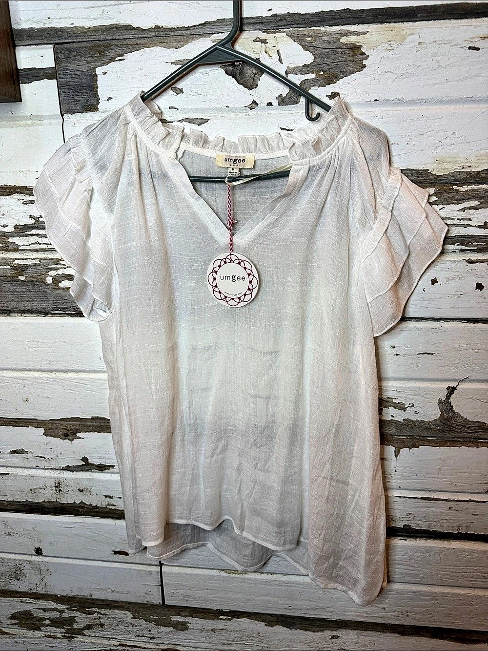 Umgee Ruffle Sleeve Blouse in White Size Medium NWT(73